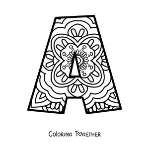 Coloring page of a mandala of the letter a