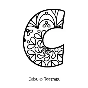 Coloring page of a mandala of the letter c
