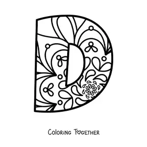 Coloring page of a mandala of the letter d
