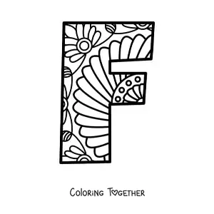 Coloring page of a mandala of the letter f
