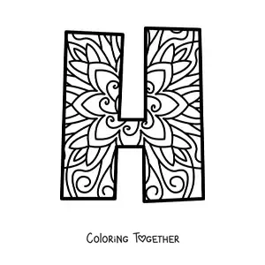 Coloring page of a mandala of the letter h