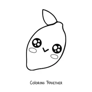 Coloring page of a kawaii cartoon lemon with sparkling eyes