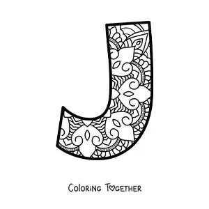 Coloring page of a mandala of the letter j