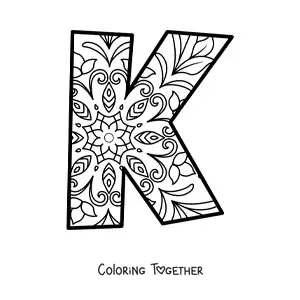 Coloring page of a mandala of the letter k