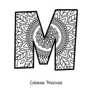 Coloring page of a mandala of the letter m