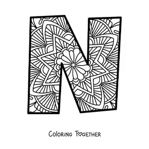 Coloring page of a mandala of the letter n