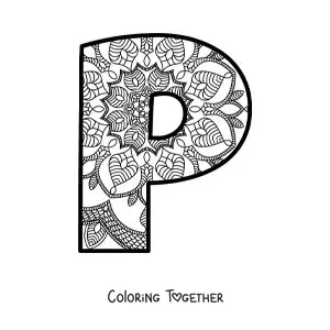 Coloring page of a mandala of the letter p