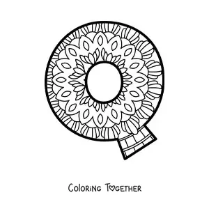 Coloring page of a mandala of the letter q