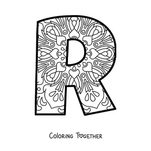 Coloring page of a mandala of the letter r