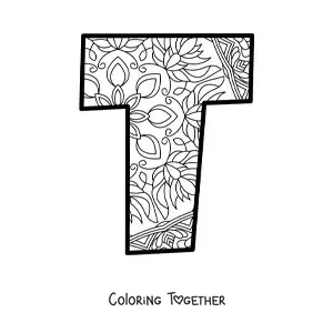 Coloring page of a mandala of the letter t