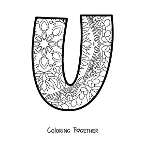 Coloring page of a mandala of the letter u
