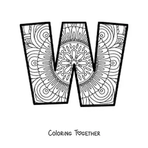Coloring page of a mandala of the letter w