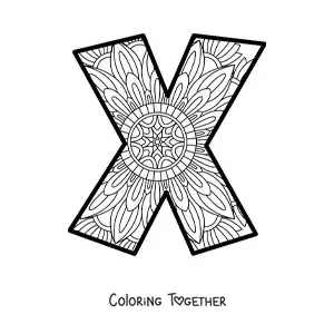 Coloring page of a mandala of the letter x