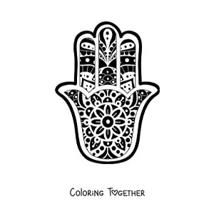 Coloring page of a Buddhist mandala of the hand of Fatima