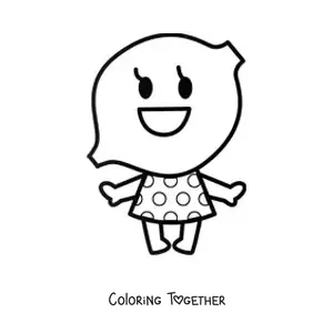 Coloring page of a cartoon lemon wearing a dress