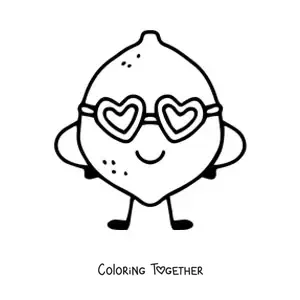 Coloring page of a smiling cartoon lemon with sunglasses