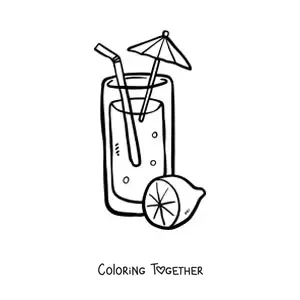 Coloring page of a glass of lemonade with a little parasol