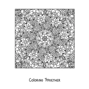 Coloring page of a square mandala with flowers