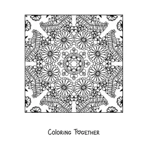 Coloring page of a square mandala with flowers
