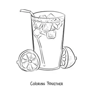 Coloring page of a glass of lemonade with ice