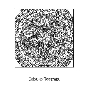 Coloring page of a square mandala with flowers