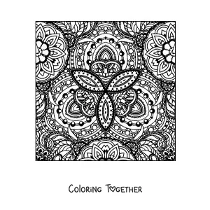 Coloring page of a square Zentangle style mandala