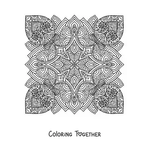 Coloring page of a square Zentangle style mandala