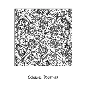 Coloring page of a square Zentangle style mandala