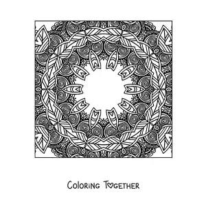 Coloring page of a square Zentangle style mandala