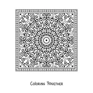 Coloring page of a difficult square mandala