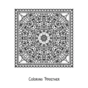 Coloring page of a difficult square mandala