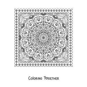 Coloring page of a difficult square mandala