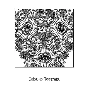Coloring page of a floral square mandala