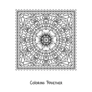 Coloring page of a floral square mandala