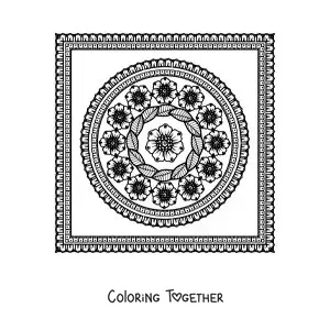 Coloring page of a floral square mandala