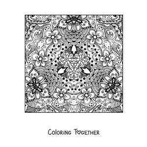 Coloring page of a floral square mandala