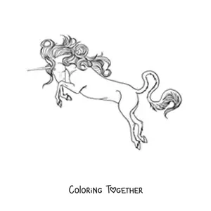 Coloring page of a unicorn on two legs charging