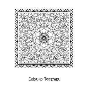 Coloring page of a floral square mandala