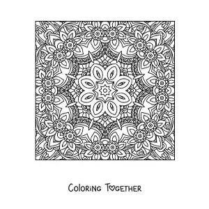 Coloring page of a square mandala to relax
