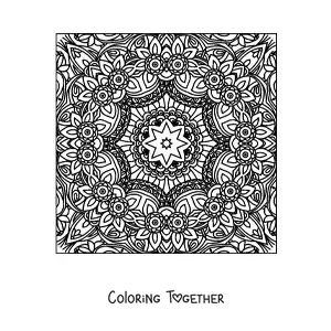 Coloring page of a square mandala to relax