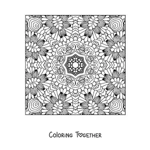 Coloring page of a square mandala to relax