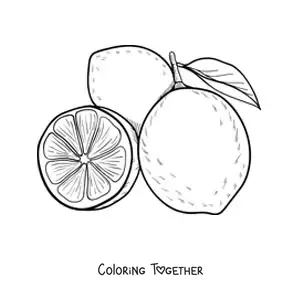 Coloring page of two whole lemons and half a lemon