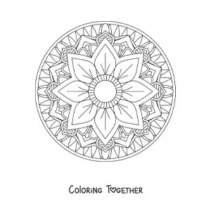 Coloring page of an easy circular mandala with a flower