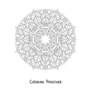 Coloring page of a circular mandala with flowers
