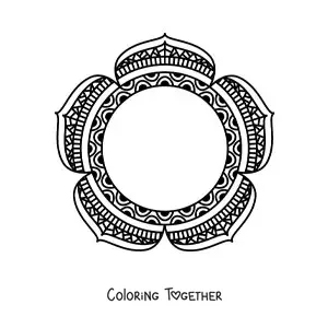 Coloring page of a circular mandala with flowers