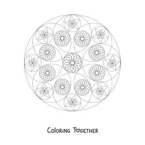 Coloring page of a circular mandala with geometric shapes