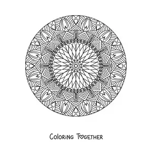 Coloring page of a circular mandala with hearts