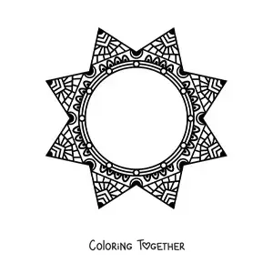 Coloring page of a circular mandala in the shape of a star