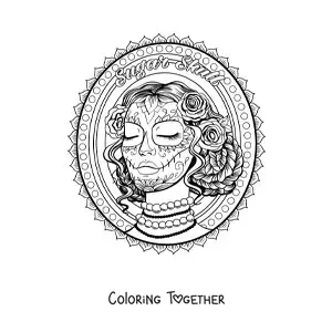 Coloring page of a beautiful realistic catrina with a mandala background