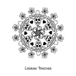 Coloring page of a Mexican skulls mandala